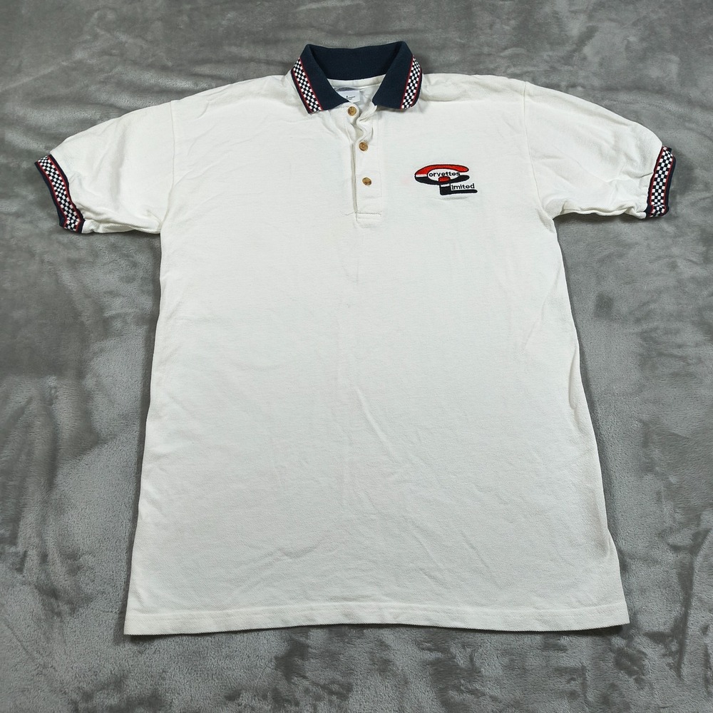 Vintage‎ Corvettes Limited Polo Shirt Mens Small White Check Classic Cars Racing